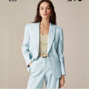 J.Crew Factory Aqua Blue Linen Blazer Size 12